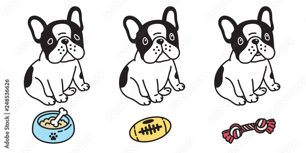 Obraz premium dog vector french bulldog icon character cartoon puppy bone food bowl toy breed logo illustration doodle black