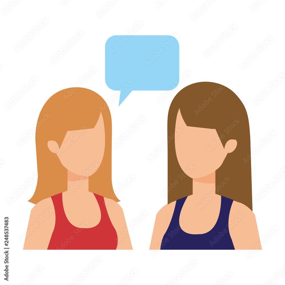 couple girls with speech bubble characters couple girls with speech bubble characters