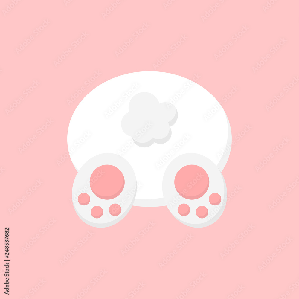 Cute Easter bunny from back view, isolated on pink background. White easter bunny vector graphic illustration icon. Cute Easter bunny from back view, isolated on pink background. White easter bunny vector graphic illustration icon.