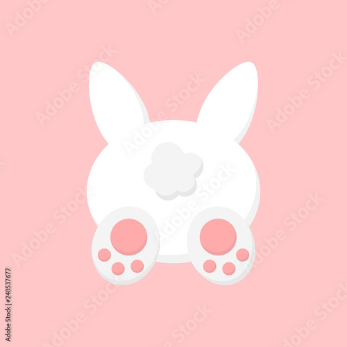 Cute Easter bunny from back view, isolated on pink background. White easter bunny vector graphic illustration.
