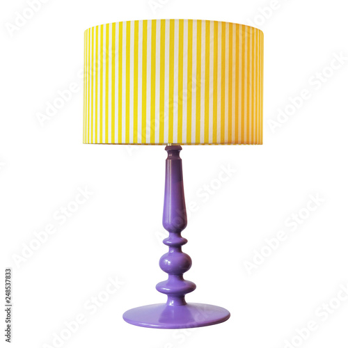 Photography Table lamp with yellow line pattern lampshade on white background