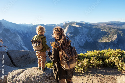 Mother with  son visit Yosemite national park in California © Maygutyak