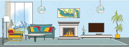 Vector living-room interior. Flat design stylization.