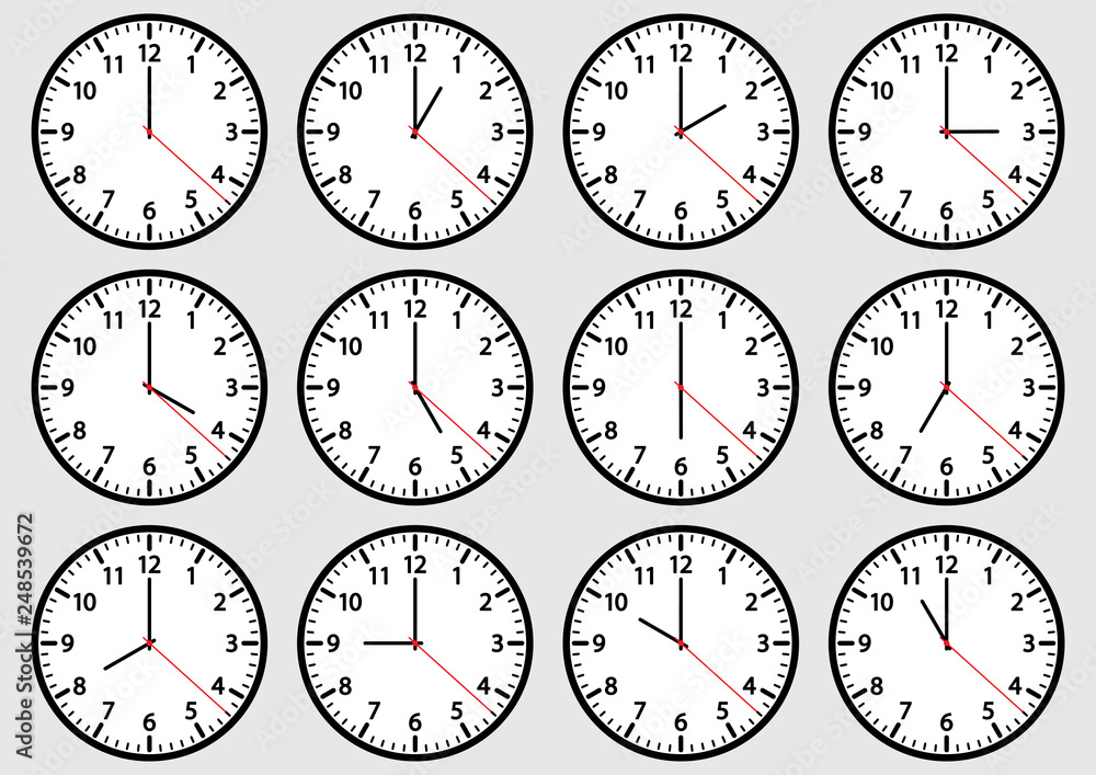 Set Of Clock Icons Showing Different Time Vector Illustration Stock set-of-clock-icons-showing-different-time-vector-illustration-stock