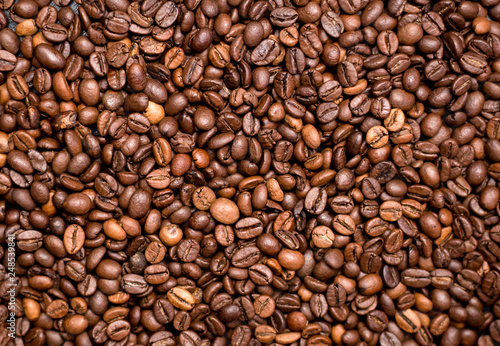 Coffee Background. roasted coffee beans, top view