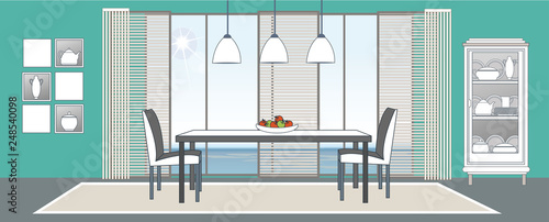 Vector dining-room interior. Flat design stylization.