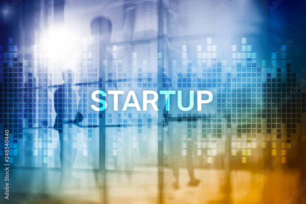Fototapeta premium Startup concept with double exposure diagrams blurred background
