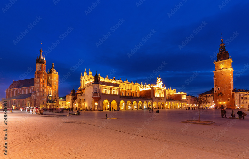 Krakow, View of the old city after sunset