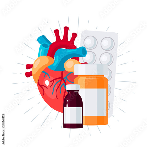 Heart medication concept in flat style, vector