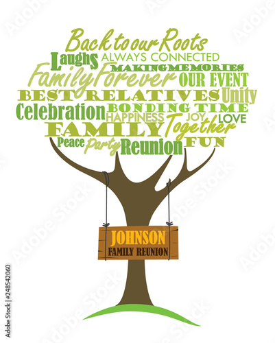 Family reunion design with word cloud element