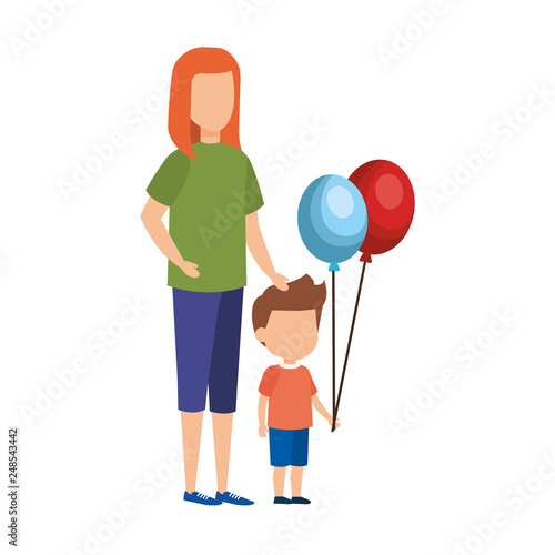 mother with son with balloons helium