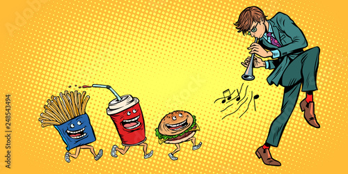 fast food goes for man playing music