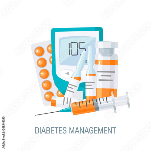 Diabetes management concept in flat style, vector