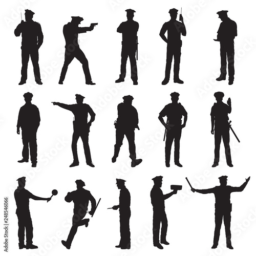 New York Police Set Of Fifteen Black Vector Silhouette Illustration photo