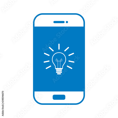 Glühbirne auf Smartphone Display - blau