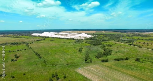 Terricones, chemical plant emissions. Ukraine, Rivne region, Aerial drone view photo