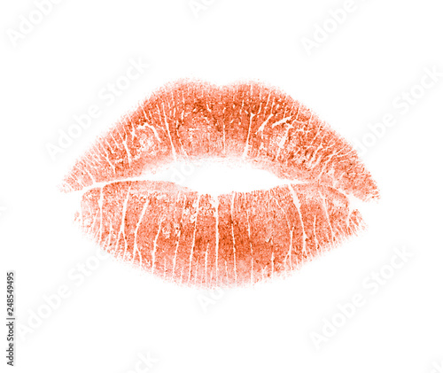 Plakat w ramie Color lipstick kiss mark on white background