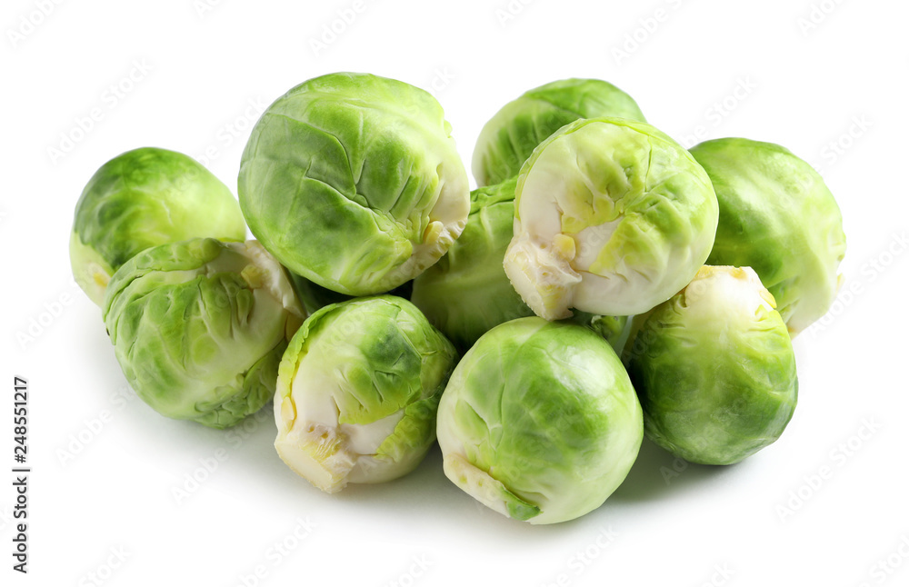 Pile of fresh Brussels sprouts on white background Pile of fresh Brussels sprouts on white background