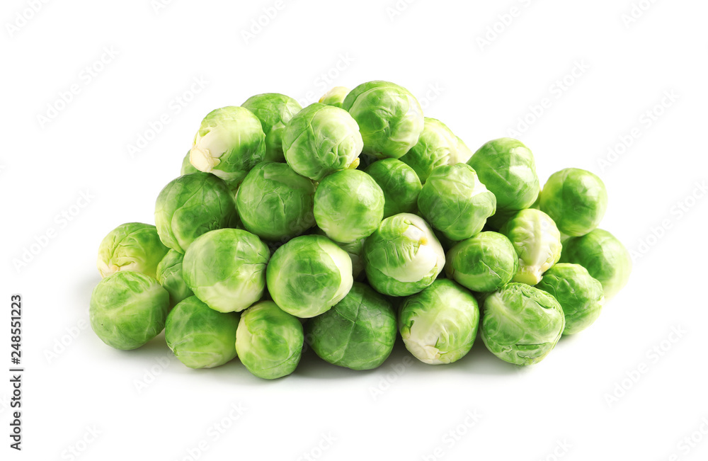 Pile of fresh Brussels sprouts on white background Pile of fresh Brussels sprouts on white background