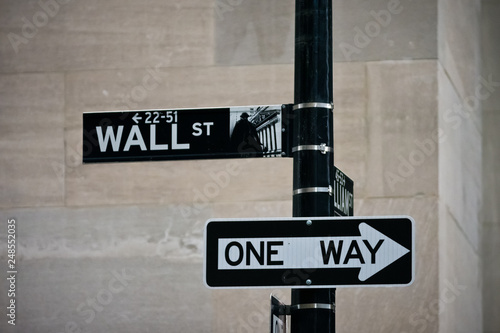 Wall street sign in the Financial District of Lower Manhattan