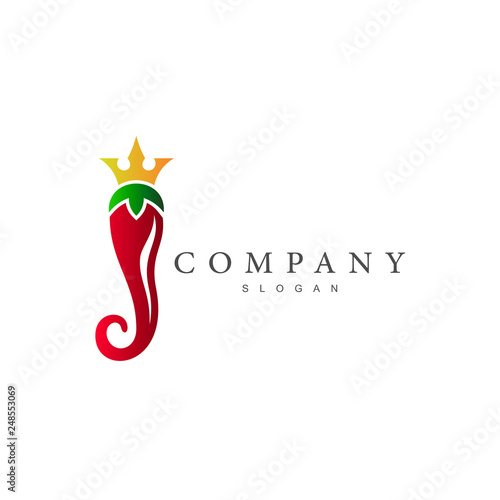 King Chili Creative Logo Design, Chili With Crown Logo, Spicy Food Logo