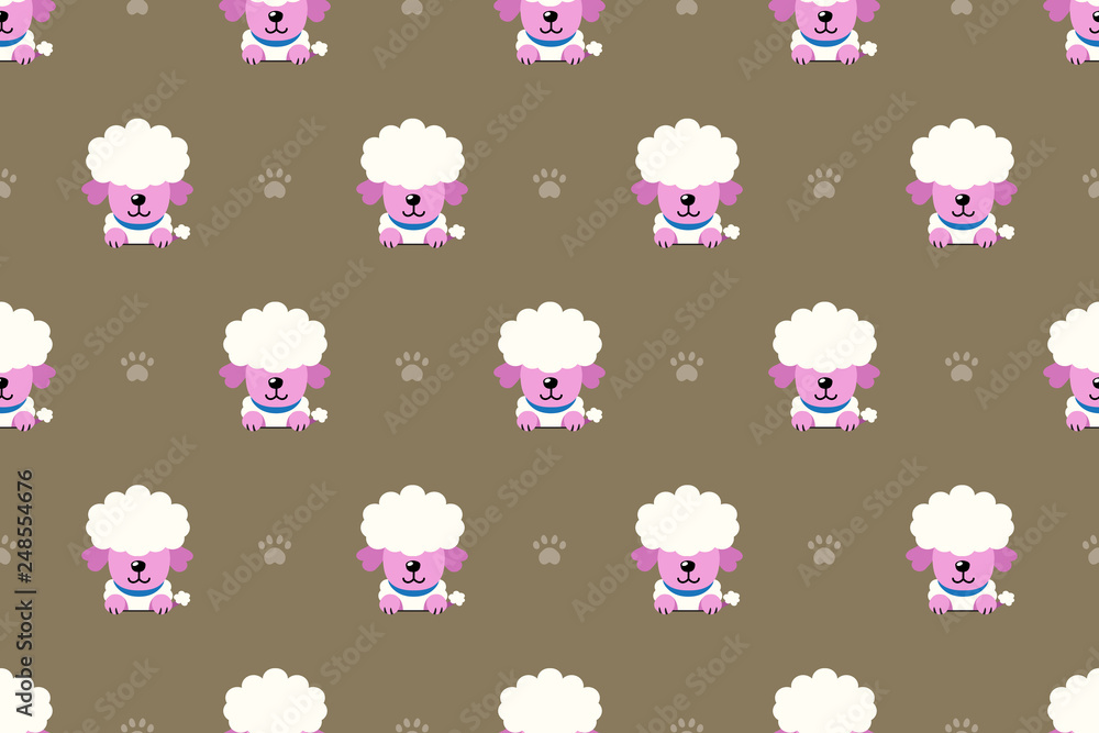 Fototapeta premium Vector cartoon character poodle dog seamless pattern background for design.