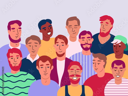 Group Of Different Stylish Fashionable Modern Men Flat Vector Art Illustration Isolated On Light Background. International Father's Day. Human Rights. People Young. People Happy