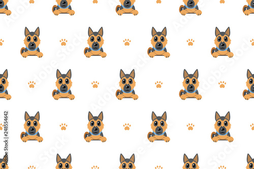 Vector cartoon character german shepherd dog seamless pattern background for design.