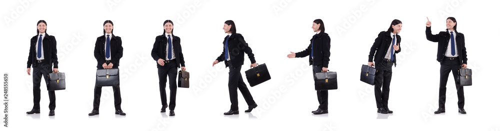 Young businessman holding briefcase isolated on white Young businessman holding briefcase isolated on white