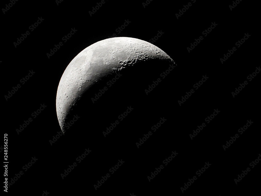 Crescent Moon / The Moon as it appears early in its first quarter or late in its last quarter, when only a small arc-shaped section of the visible portion is illuminated by the Sun Crescent Moon / The Moon as it appears early in its first quarter or late in its last quarter, when only a small arc-shaped section of the visible portion is illuminated by the Sun