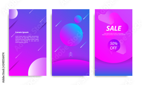 Vertical modern wave fluid background template with gradient blue, pink, purple twilight for sale promotional. Suitable for social media stories, story, internet web banner, flyer,poster and brochure