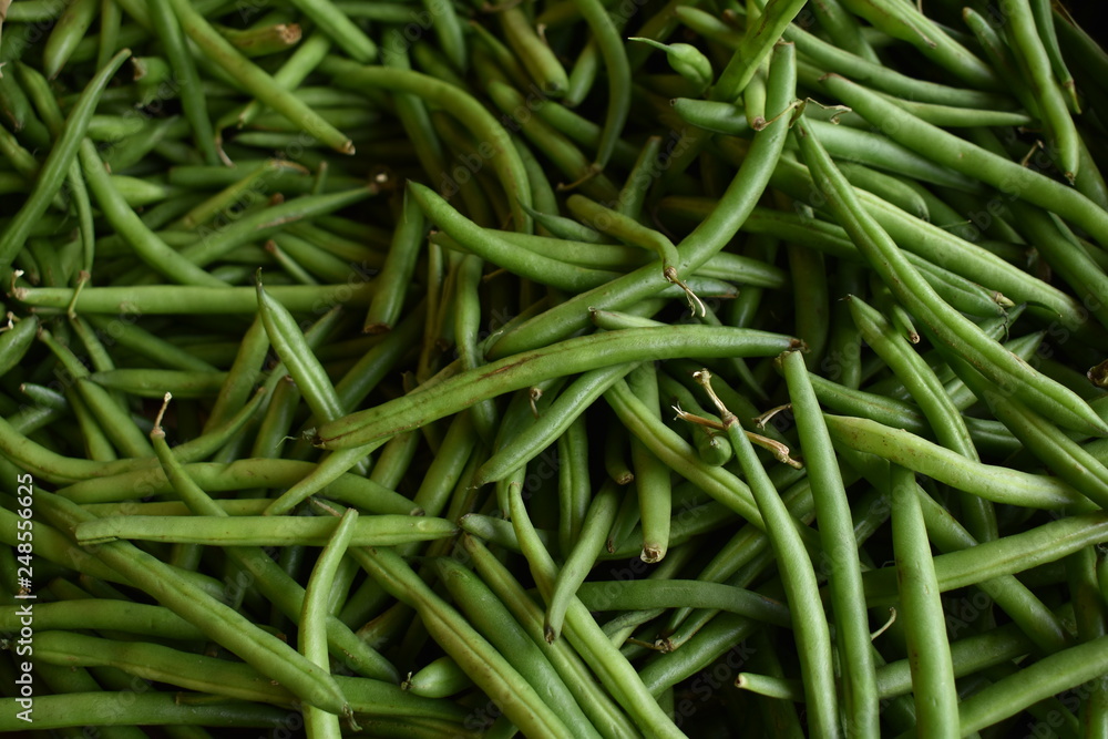 Green beans pile in a fresh market Green beans pile in a fresh market
