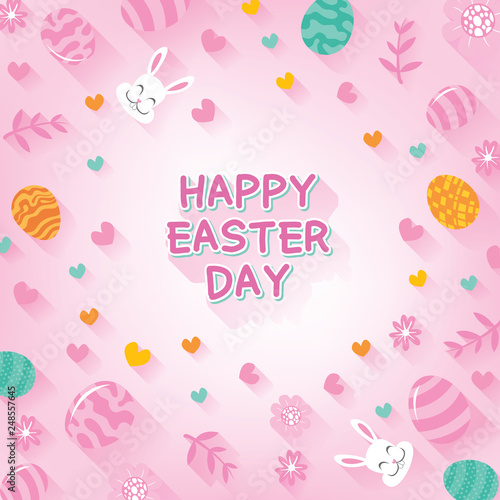 happy easter day background with easter flat icons illustration