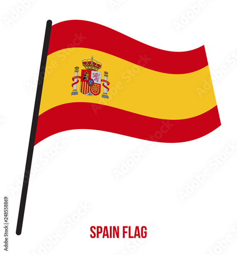 Spain Flag Waving Vector Illustration on White Background. Spain National Flag.