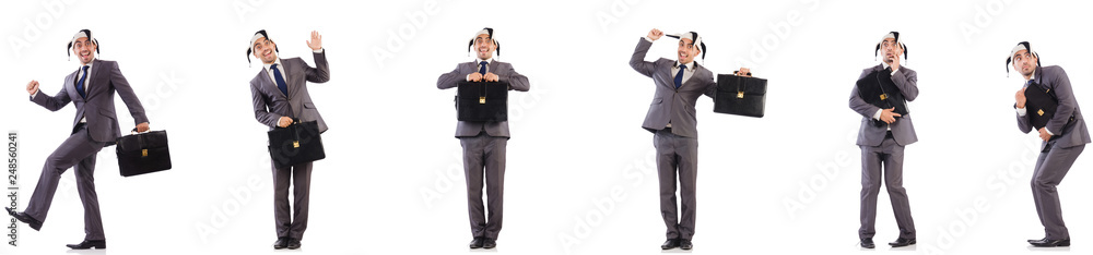 Funny clown businessman with briefcase Funny clown businessman with briefcase