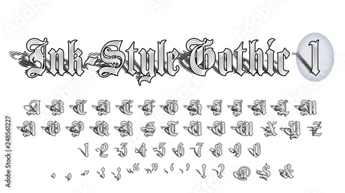 pix Gothic Script Font Numbers https stock adobe com images ink style gothic font 1 of 2 hand crafted illustrated 50 character upper case gothic alphabet with numbers and symbols 248561227 start checkout 1 content id 248561227