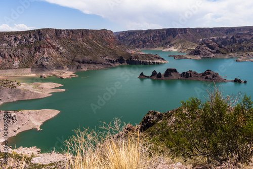 Canyon of the Atuel River. Huge lake surrounded by mountains.