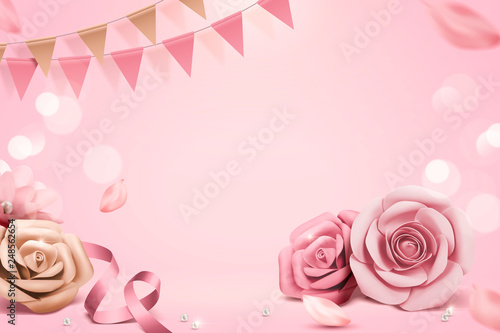 Romantic paper roses background
