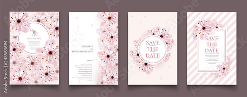 Set of cards with cherry blossom.