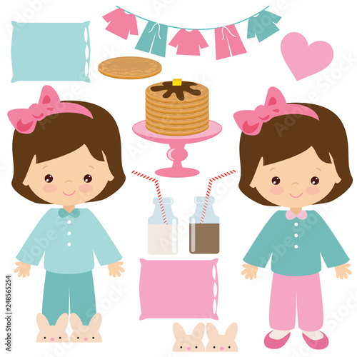 Pancake slumber party vector cartoon illustration