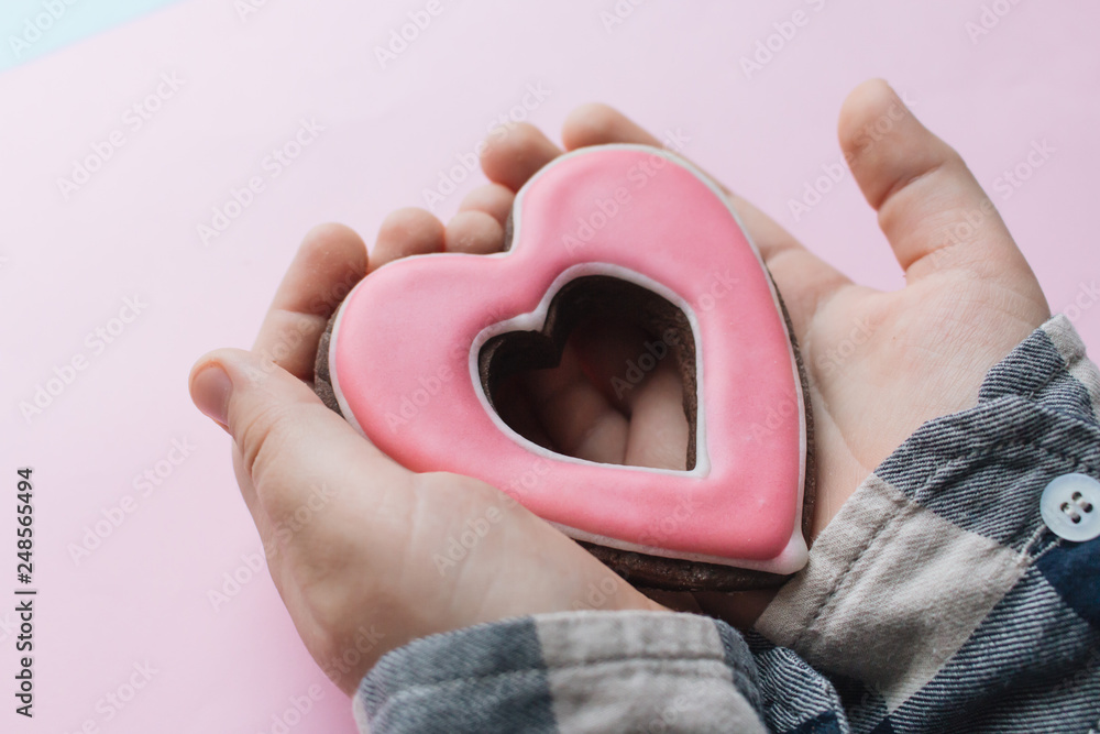 Fototapeta premium Cookie in heart shape with red glaze