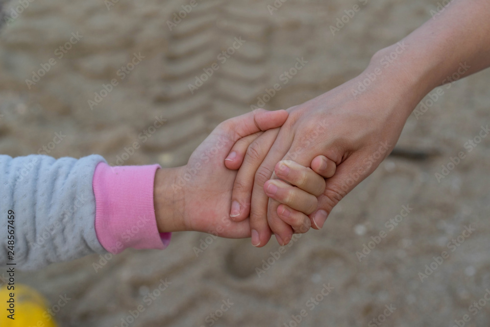 Asian little girl Mother Holding hands Walking Asian little girl Mother Holding hands Walking