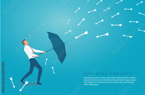 businessman use umbrella to protecting arrow down vector illustration eps10