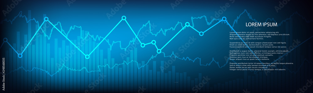 Obraz premium Stock market graph or forex trading chart for business and financial concepts, reports and investment on dark background . Vector illustration