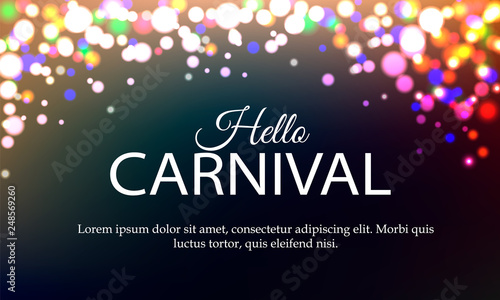 Hello Carnival banner with color lights background