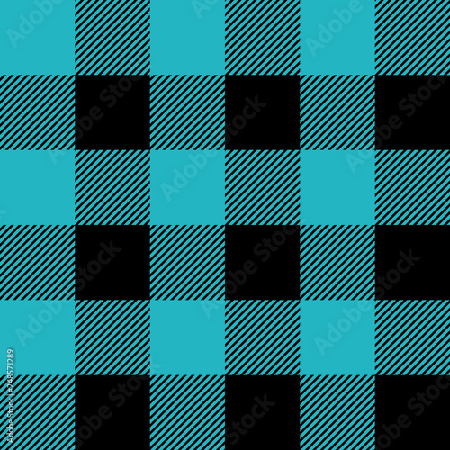 Blue and black tartan plaid. Trendy Scottish cage textile pattern.