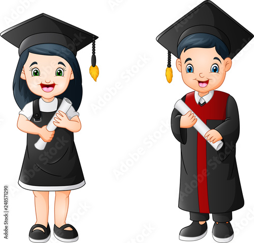 Cartoon boy and girl in Graduation Costume
