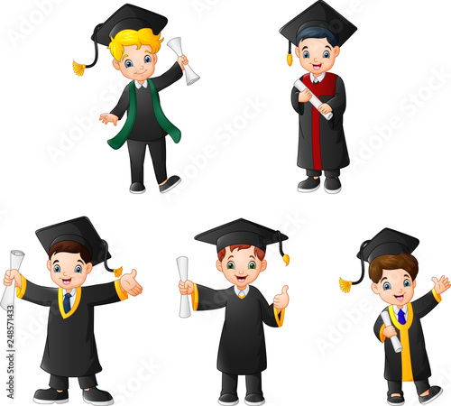 Cartoon kid in Graduation Costumes with different poses