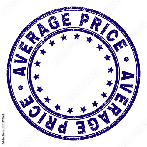 AVERAGE PRICE stamp seal imprint with grunge style. Designed with round shapes and stars. Blue vector rubber print of AVERAGE PRICE caption with grunge texture.