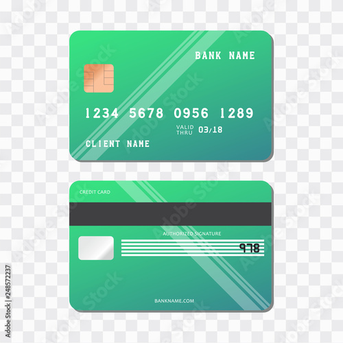 Card credit vector icon. Realistic vector Bank Credit Card two sides